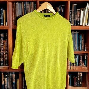 Vintage 50s 60s 100%cotton mod lime green soft knit pullover lightweight retro